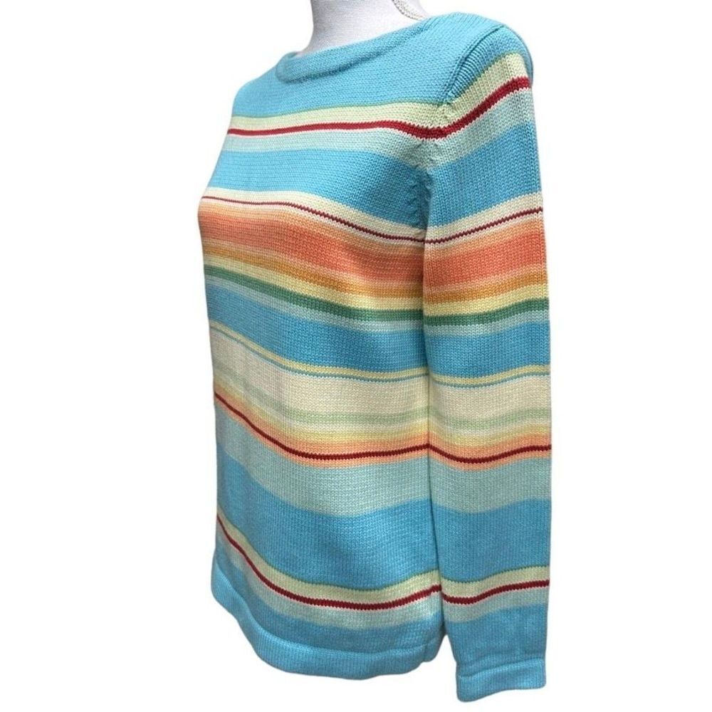 Lauren Ralph Lauren Womens Petite Small Sweater Blue Orange Cream Serape Striped - Picture 2 of 11